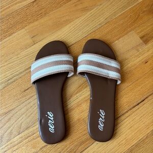 Aerie Brown and Cream Women's Slide Sandals